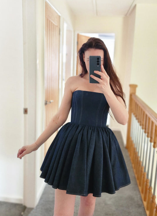 Strapless denim mini