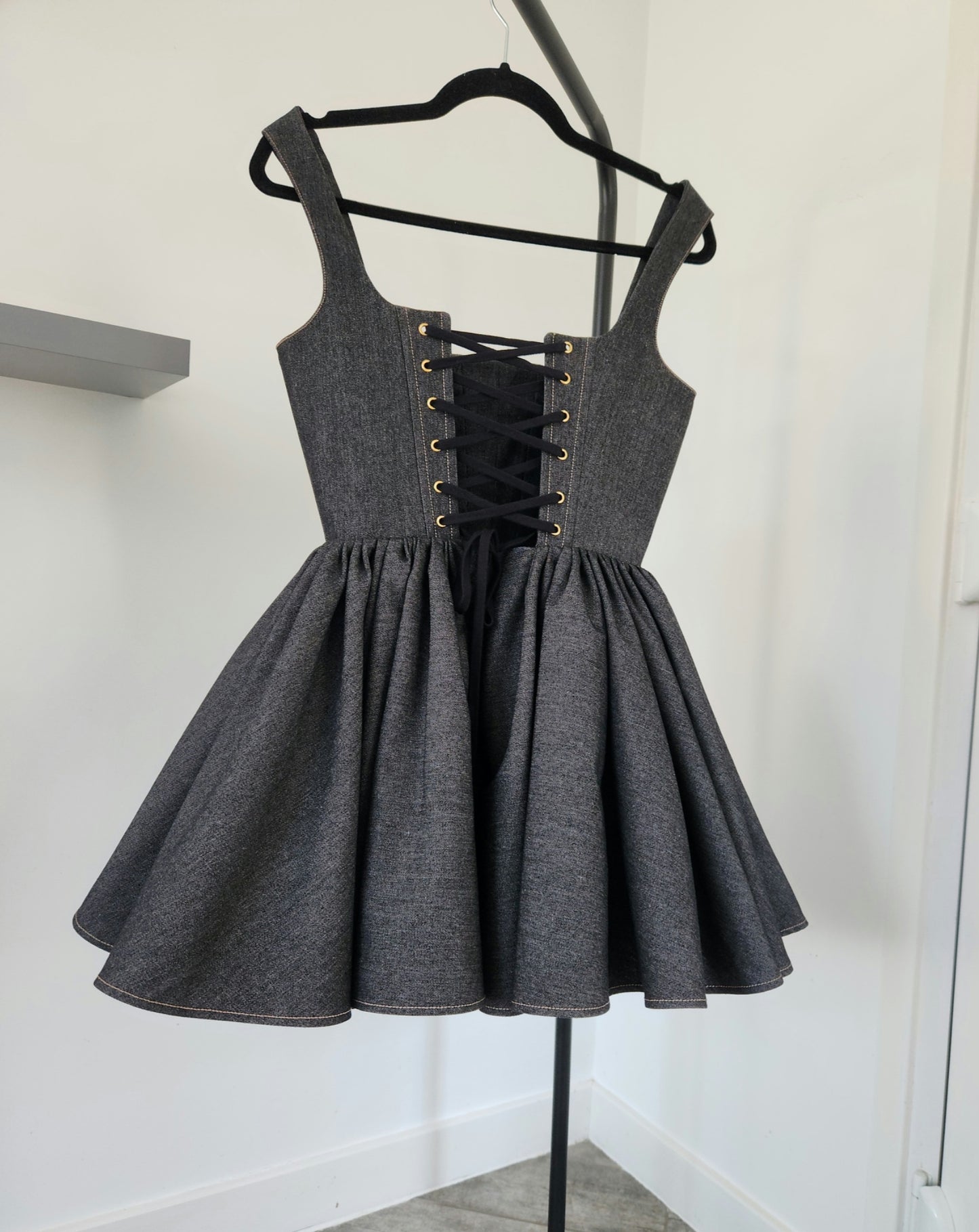 Black denim mini dress