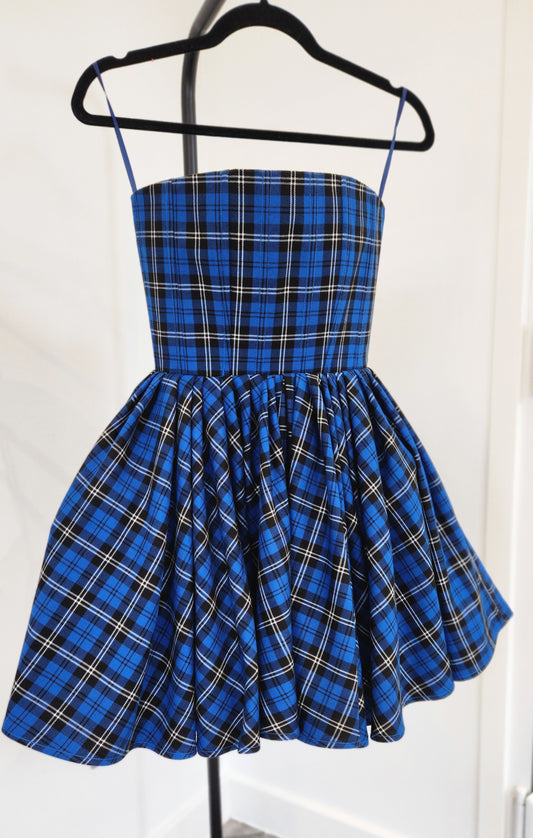 Strapless tartan mini dress