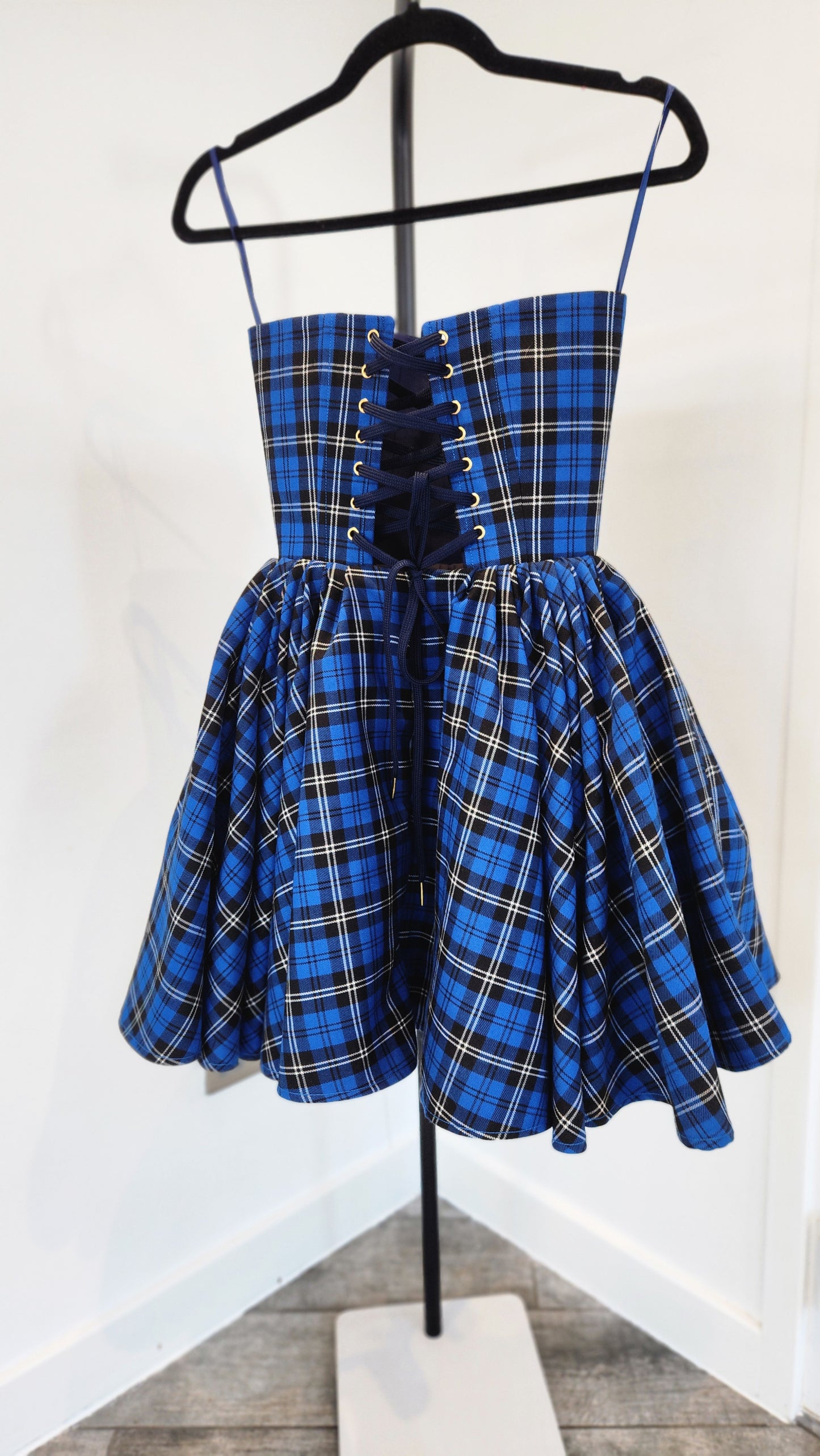 Strapless tartan mini dress