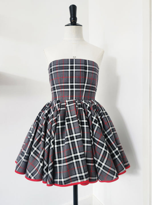 Grey tartan mini dress