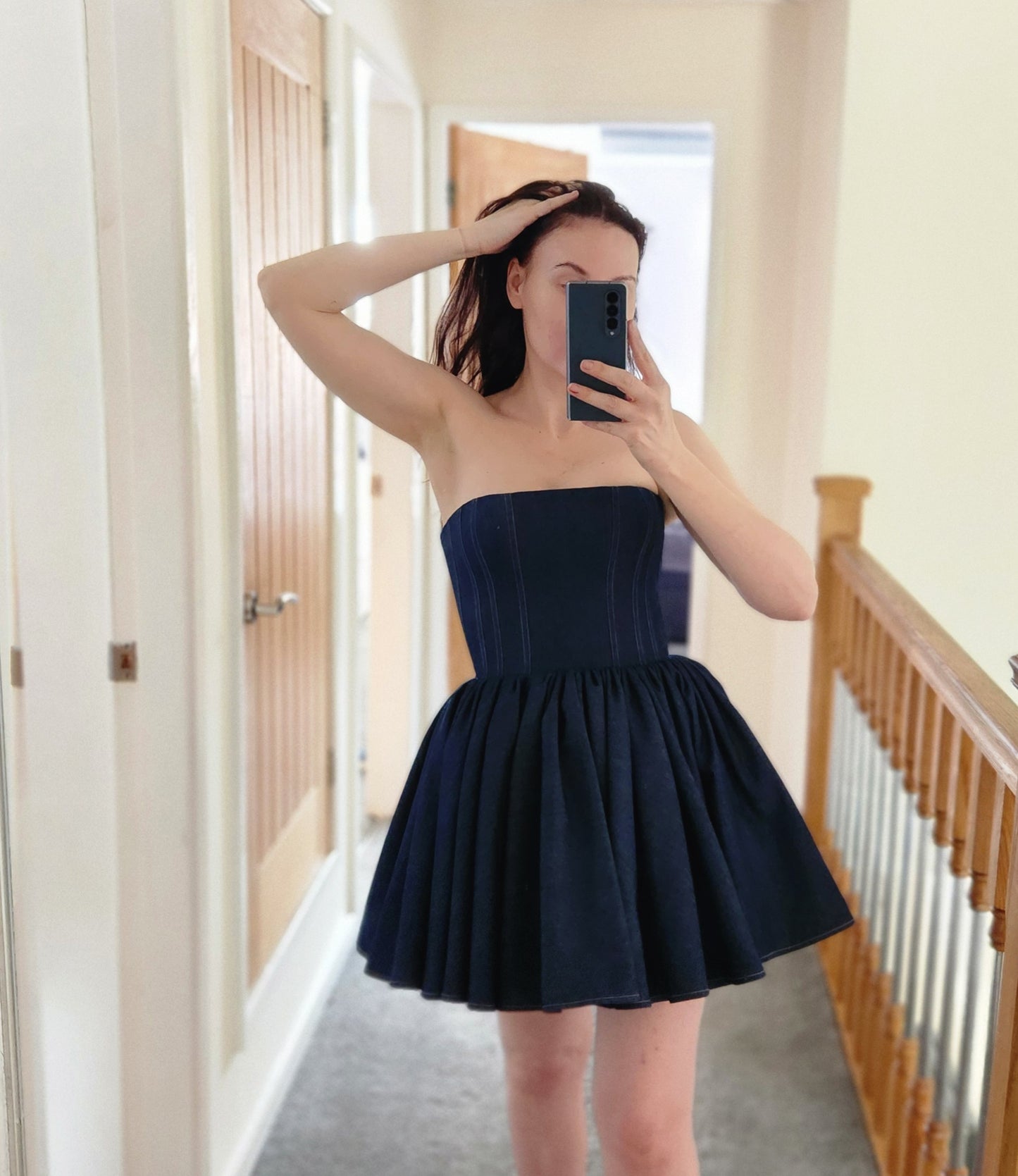 Strapless denim mini