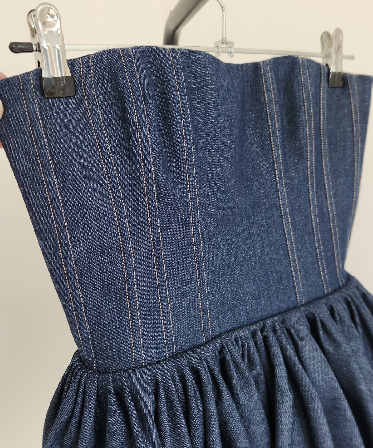 Strapless denim mini