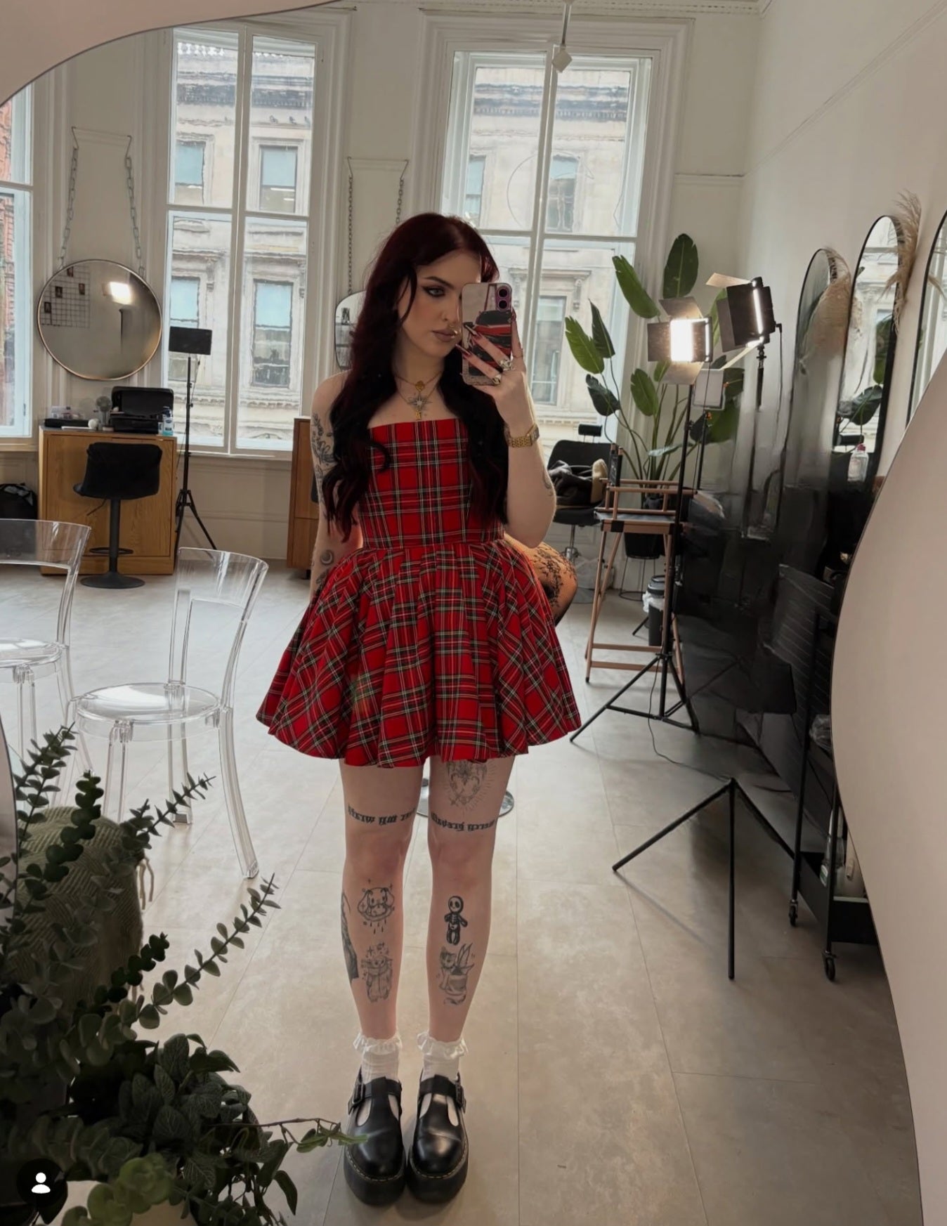 Strapless tartan mini dress