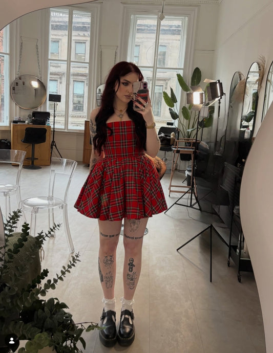 Strapless tartan mini dress