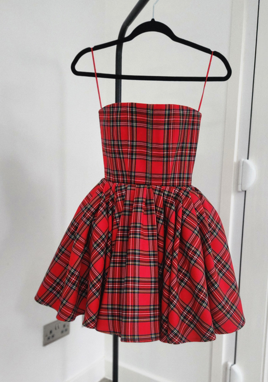 Strapless tartan mini dress