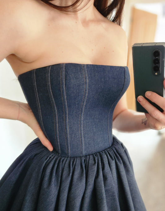 Strapless denim mini